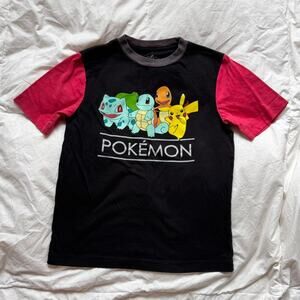 Red and black pokemon graphic tee youth 14 16 colorblock casual Pikachu gamer